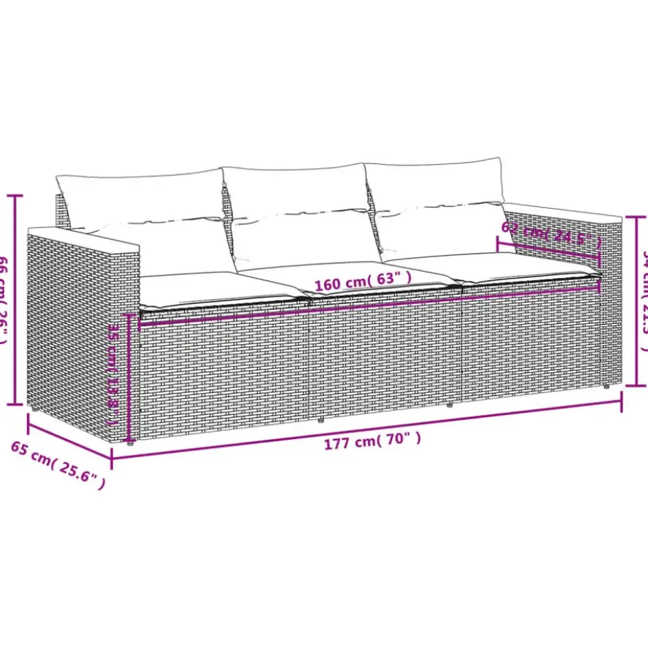 vidaXL - Tuinbank 3-zits - Beige - Poly rattan - Met kussens
