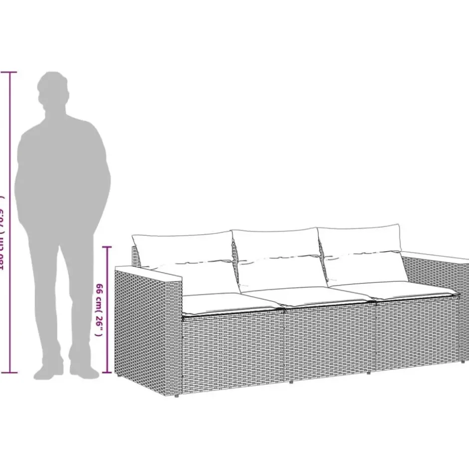 vidaXL - Tuinbank 3-zits - Beige - Poly rattan - Met kussens
