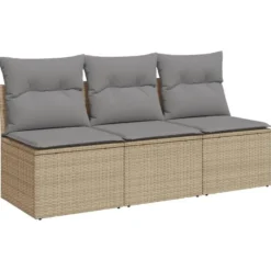 vidaXL - Tuinbank 3-zits - Beige - Poly rattan - Met kussens