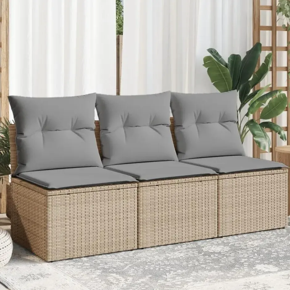 vidaXL - Tuinbank 3-zits - Beige - Poly rattan - Met kussens