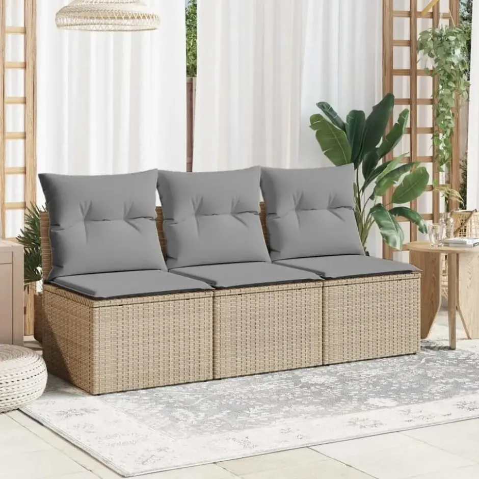 vidaXL - Tuinbank 3-zits - Beige - Poly rattan - Met kussens