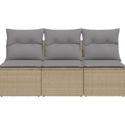 vidaXL - Tuinbank 3-zits - Beige - Poly rattan - Met kussens