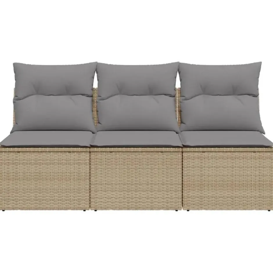 vidaXL - Tuinbank 3-zits - Beige - Poly rattan - Met kussens