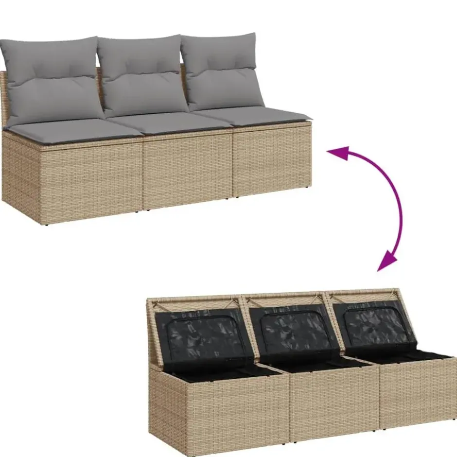 vidaXL - Tuinbank 3-zits - Beige - Poly rattan - Met kussens