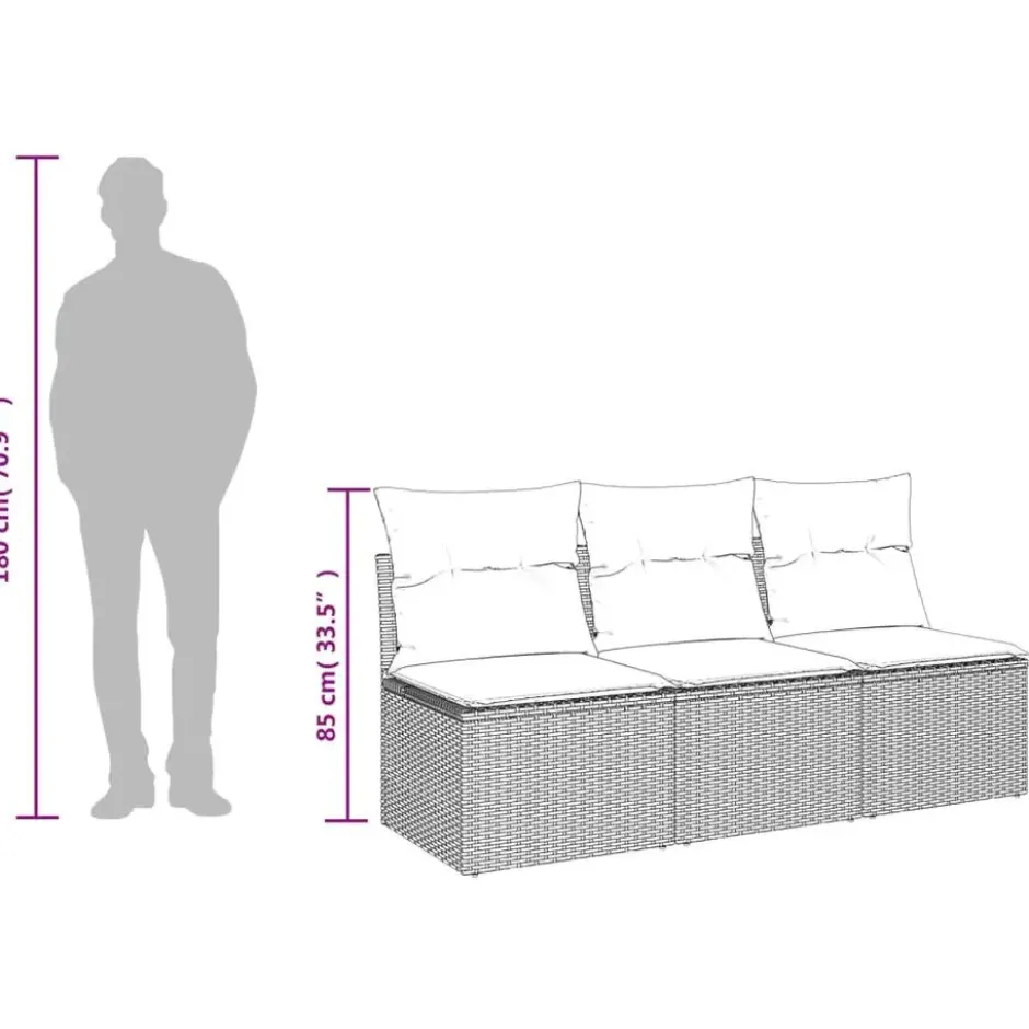 vidaXL - Tuinbank 3-zits - Beige - Poly rattan - Met kussens