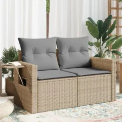 vidaXL - Tuinbank 2 -zits - Beige - Poly rattan - Met kussens