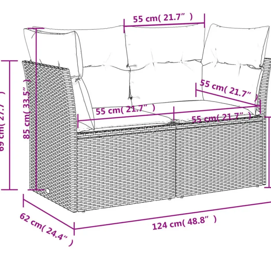 vidaXL - Tuinbank 2-zits - Beige - Poly rattan - Met kussens