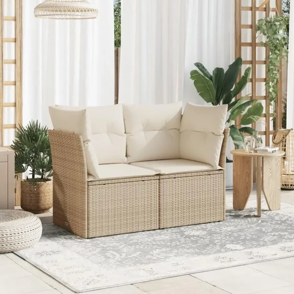 vidaXL - Tuinbank 2-zits - Beige - Poly rattan - Met kussens