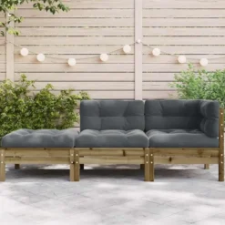 vidaXL - Tuinbank 2-zits - Bruin - Hout - Met kussens en voetenbank