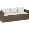vidaXL - Tuinbank 3-zits - Bruin - Poly rattan - Met kussens