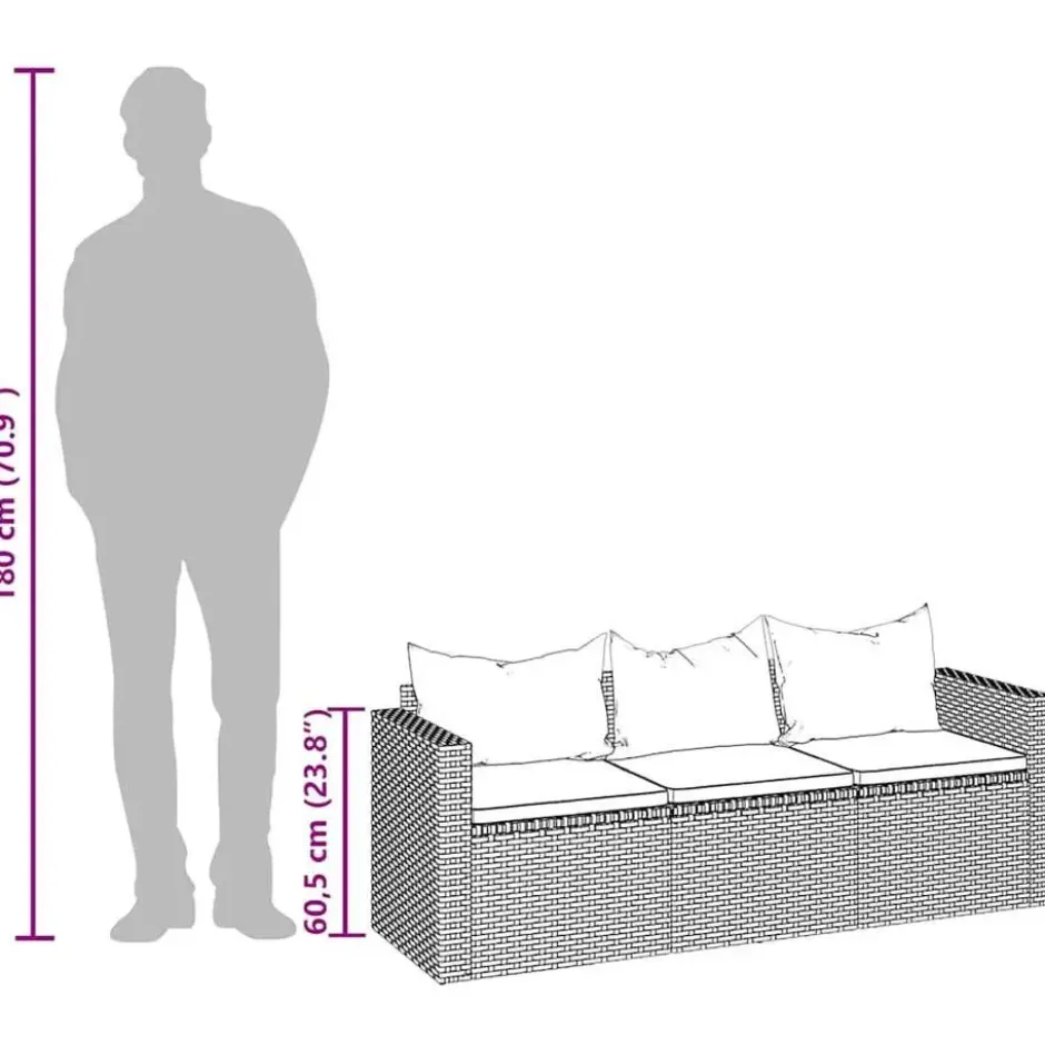 vidaXL - Tuinbank 3-zits - Bruin - Poly rattan - Met kussens