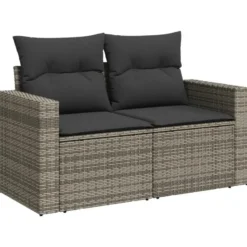 vidaXL - Tuinbank 2-zits - Grijs - Poly rattan - Met kussens
