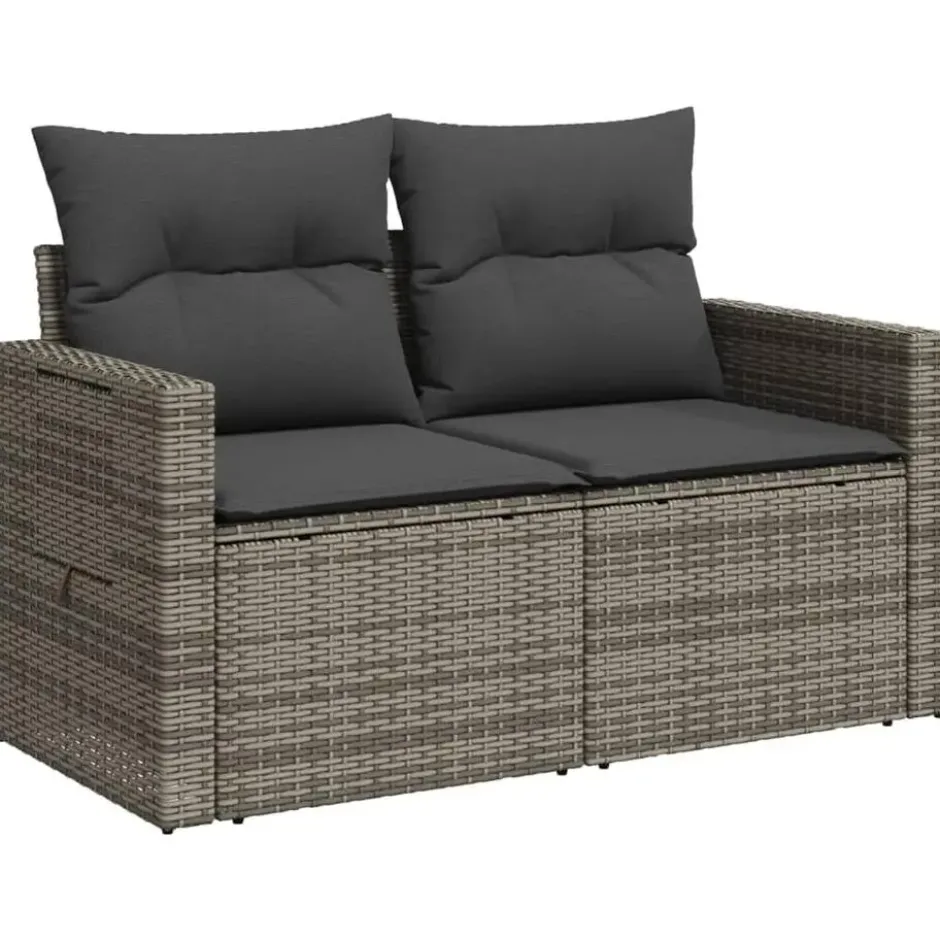 vidaXL - Tuinbank 2-zits - Grijs - Poly rattan - Met kussens