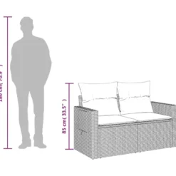 vidaXL - Tuinbank 2-zits - Grijs - Poly rattan - Met kussens