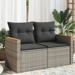 vidaXL - Tuinbank 2-zits - Grijs - Poly rattan - Met kussens