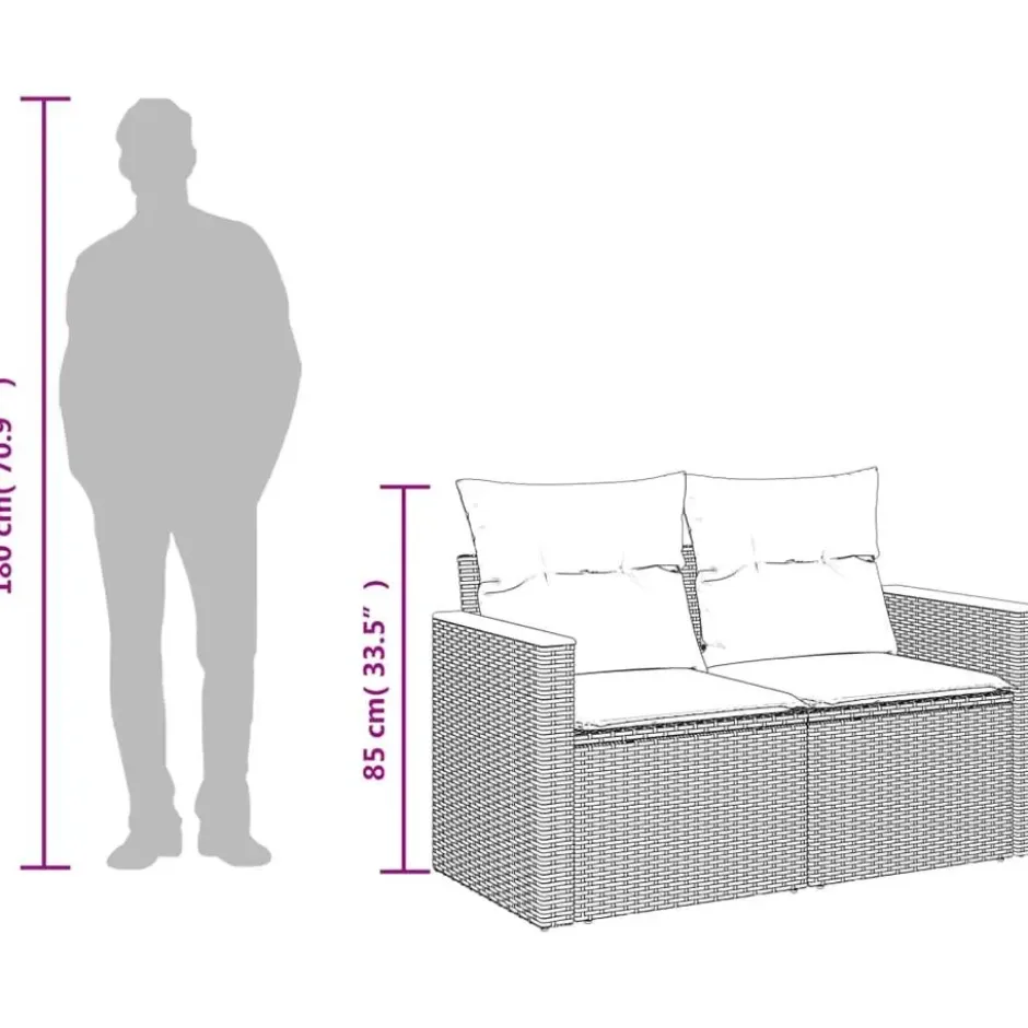 vidaXL - Tuinbank 2-zits - Grijs - Poly rattan - Met kussens