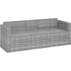 vidaXL - Tuinbank 3-zits - Grijs - Poly rattan - Met kussens