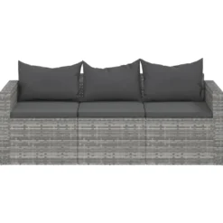 vidaXL - Tuinbank 3-zits - Grijs - Poly rattan - Met kussens
