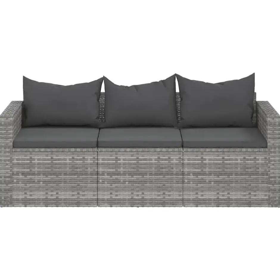 vidaXL - Tuinbank 3-zits - Grijs - Poly rattan - Met kussens