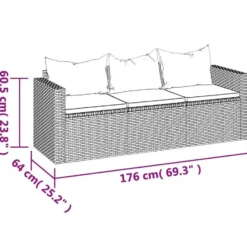 vidaXL - Tuinbank 3-zits - Grijs - Poly rattan - Met kussens