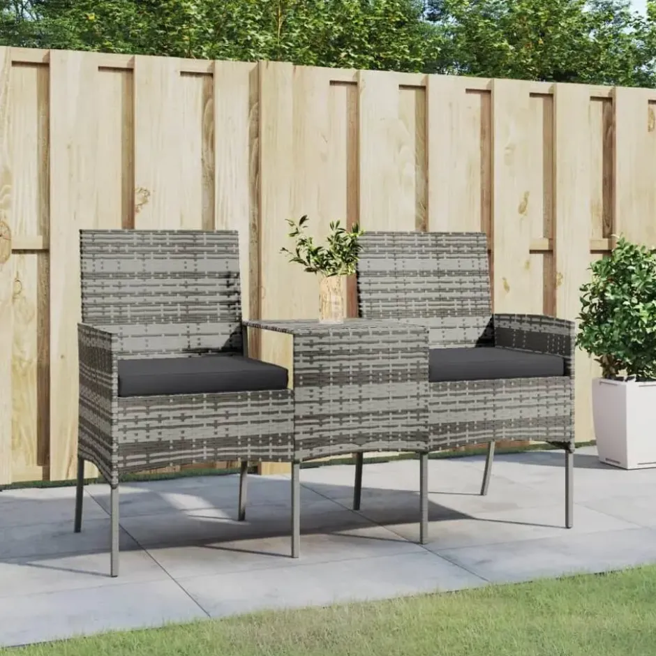 vidaXL - Tuinbank 2-zits met tafeltje - Antraciet - Poly rattan
