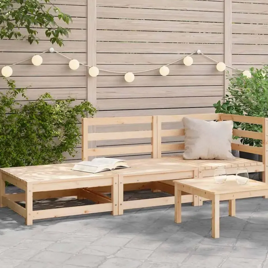 vidaXL - Tuinbank 2-zits met voetenbank - Naturel - Massief grenenhout