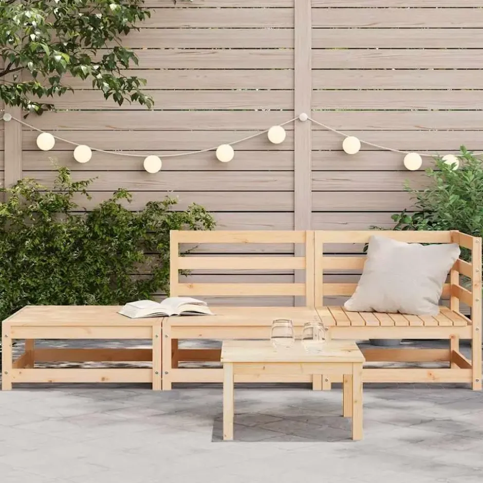 vidaXL - Tuinbank 2-zits met voetenbank - Naturel - Massief grenenhout
