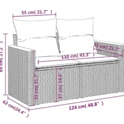 vidaXL Tuinbank 2-Zits – Zwart Polyrattan – 124x62x69 cm – Weerbestendig Design