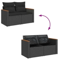 vidaXL Tuinbank 2-Zits – Zwart Polyrattan – 124x62x69 cm – Weerbestendig Design