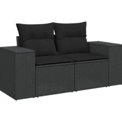 vidaXL - Tuinbank 2-zits - Zwart - Poly rattan - Met kussens
