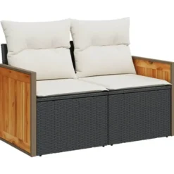 vidaXL - Tuinbank 2-zits - Zwart - Poly rattan - Met kussens