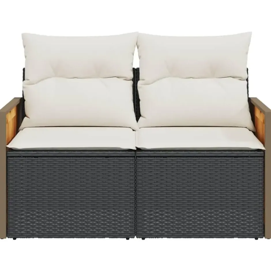vidaXL - Tuinbank 2-zits - Zwart - Poly rattan - Met kussens