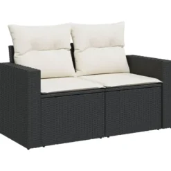 vidaXL - Tuinbank 2-zits - Zwart - Poly rattan - Met kussens