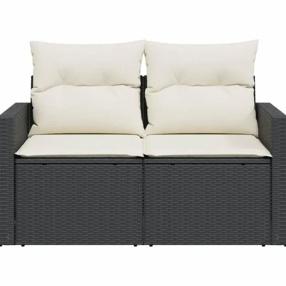 vidaXL - Tuinbank 2-zits - Zwart - Poly rattan - Met kussens