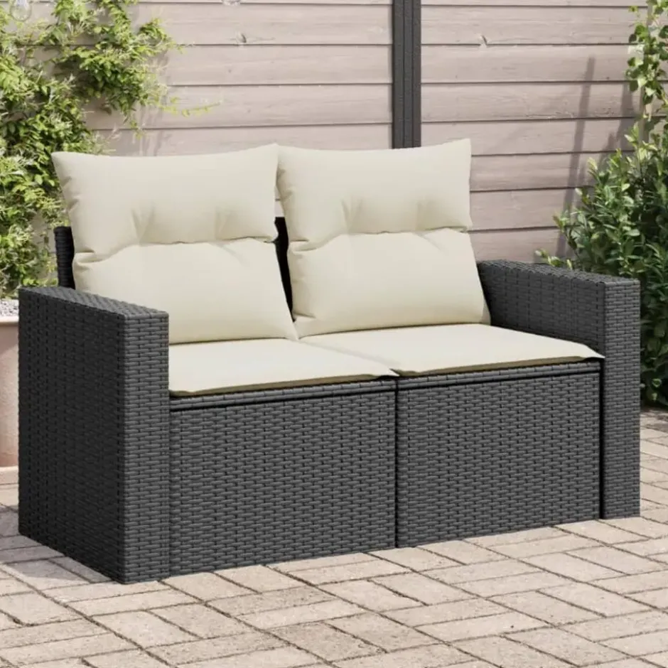 vidaXL - Tuinbank 2-zits - Zwart - Poly rattan - Met kussens