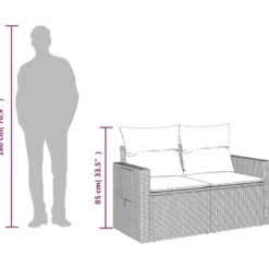 vidaXL - Tuinbank 2-zits - Zwart - Poly rattan - Met kussens