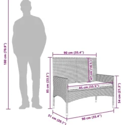 vidaXL - Tuinbank 2-zits - Zwart - Poly rattan - Met zwart kussens