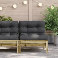 vidaXL - Tuinbank zonder armleuningen - Bruin - Hout - Met kussens