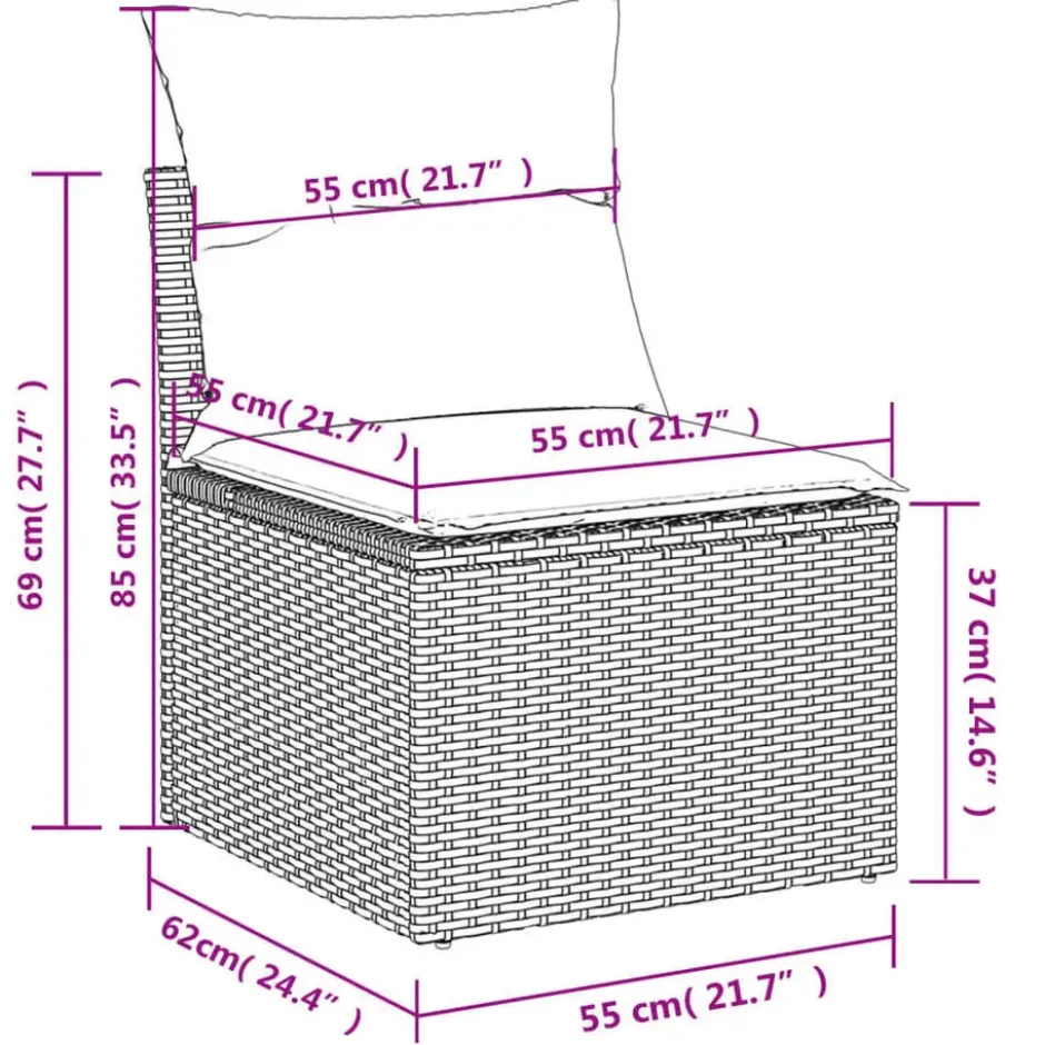 vidaXL - Tuinbank zonder armleuning - Beige - Poly rattan - Met kussens