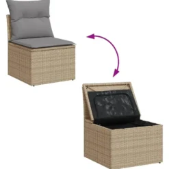vidaXL - Tuinbank zonder armleuning - Beige - Poly rattan - Met kussens
