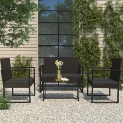 vidaXL - Tuinbank - Zwart - Poly rattan - 106 cm - Met kussens