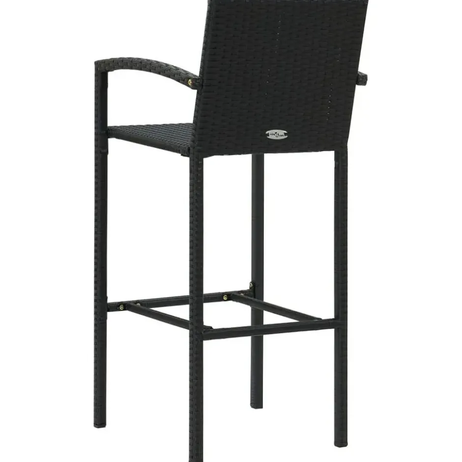 vidaXL - Tuinbarset met Armleuningen - Zwart Poly Rattan - 150x70 cm - 9 St.