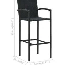 vidaXL - Tuinbarset met Armleuningen - Zwart Poly Rattan - 150x70 cm - 9 St.