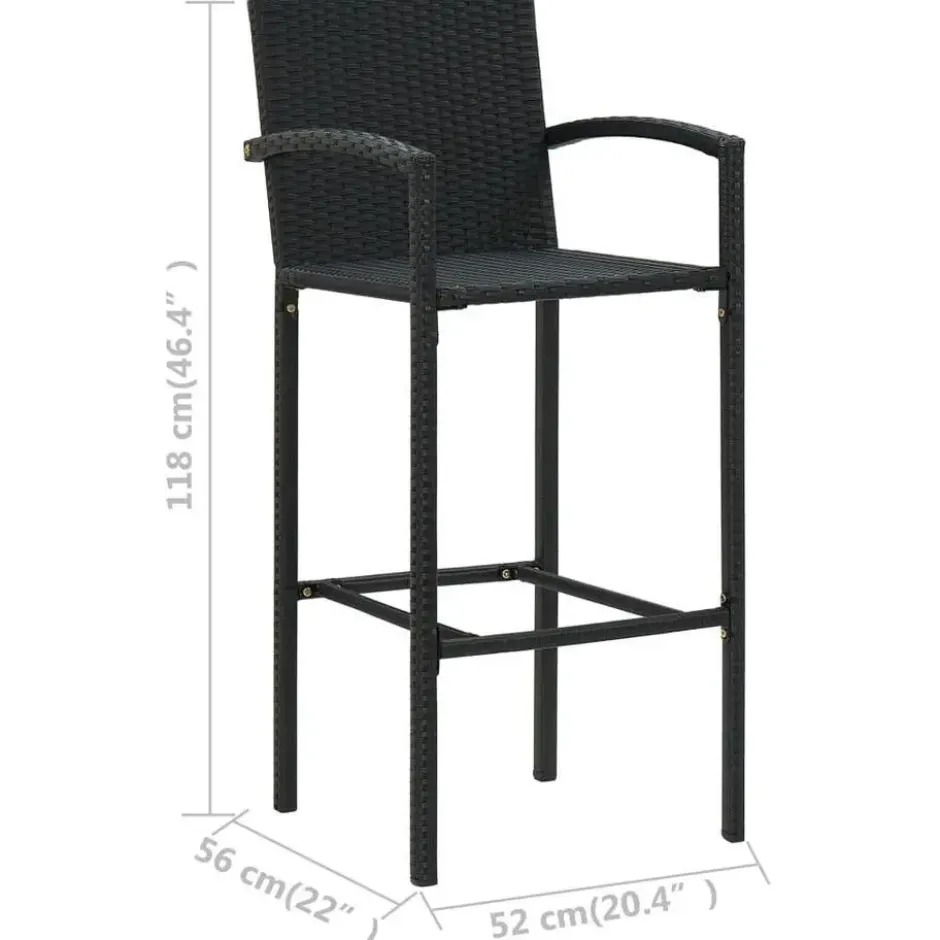 vidaXL - Tuinbarset met Armleuningen - Zwart Poly Rattan - 150x70 cm - 9 St.