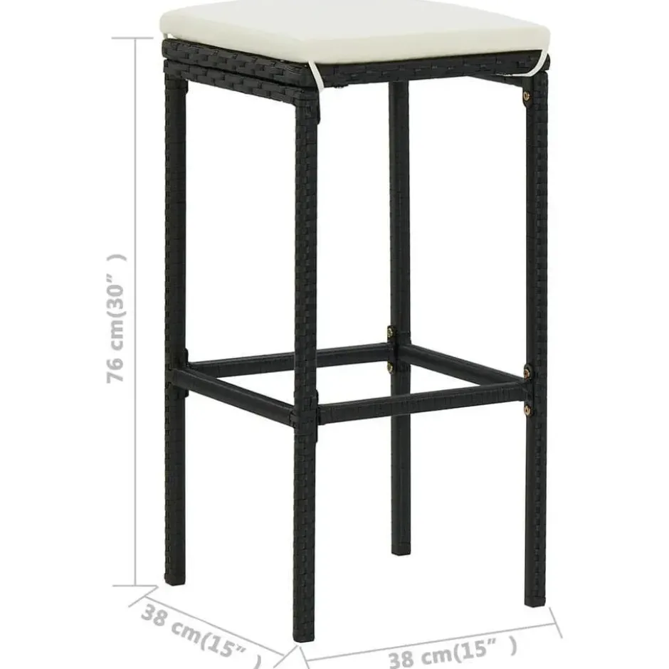 vidaXL Tuinbarset met Dubbel tafekblad en kussens - Zwart Poly Rattan - 3 stuks