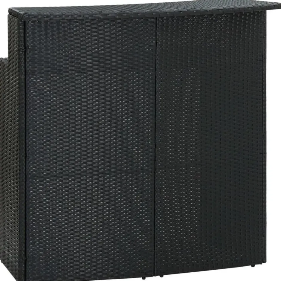 vidaXL Tuinbarset met Dubbel tafekblad en kussens - Zwart Poly Rattan - 3 stuks