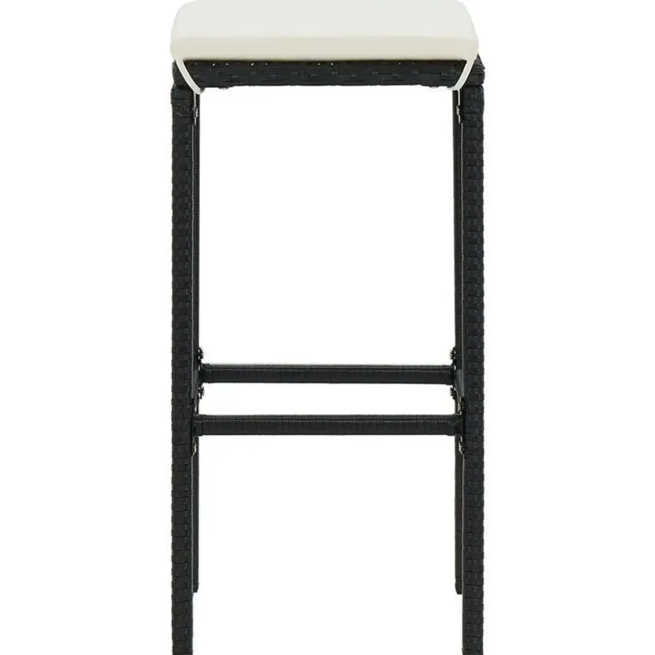 vidaXL Tuinbarset met Dubbel tafekblad en kussens - Zwart Poly Rattan - 3 stuks