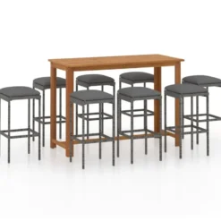 vidaXL - Tuinbarset met Grijs Barkrukken en kussens - Hout - 150x70 cm - 9 St.