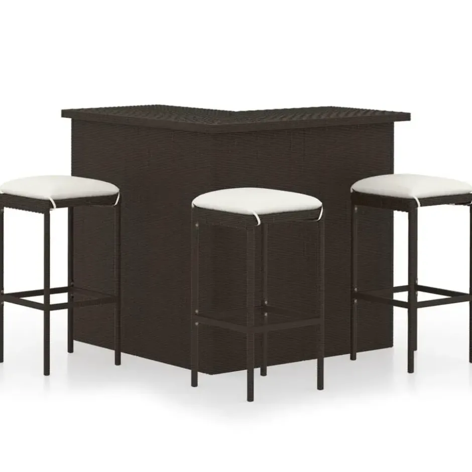 vidaXL - Tuinbarset met L-vormige bartafel - Bruin Poly Rattan - 4 St.
