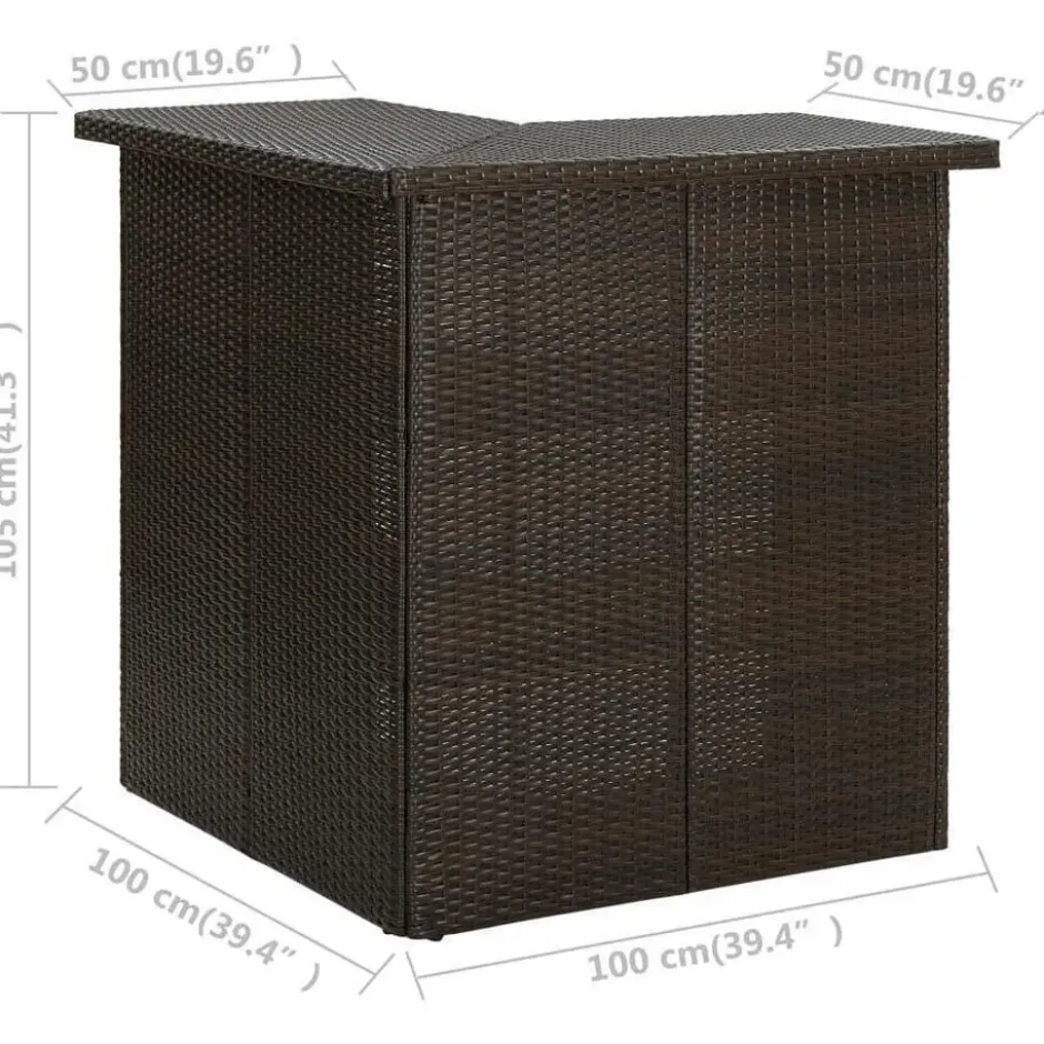 vidaXL - Tuinbarset met L-vormige bartafel - Bruin Poly Rattan - 4 St.
